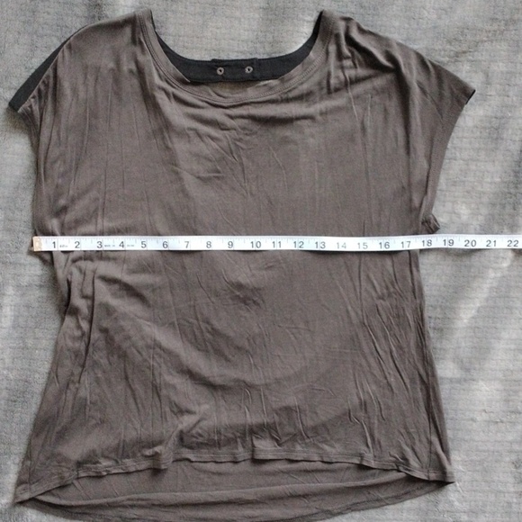 Window Back Slouchy Gray Tee, Faux Leather Neck Strap - Picture 7 of 8